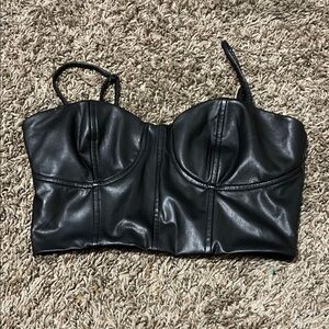 Express Black Faux Leather Bustier Crop Top - Women